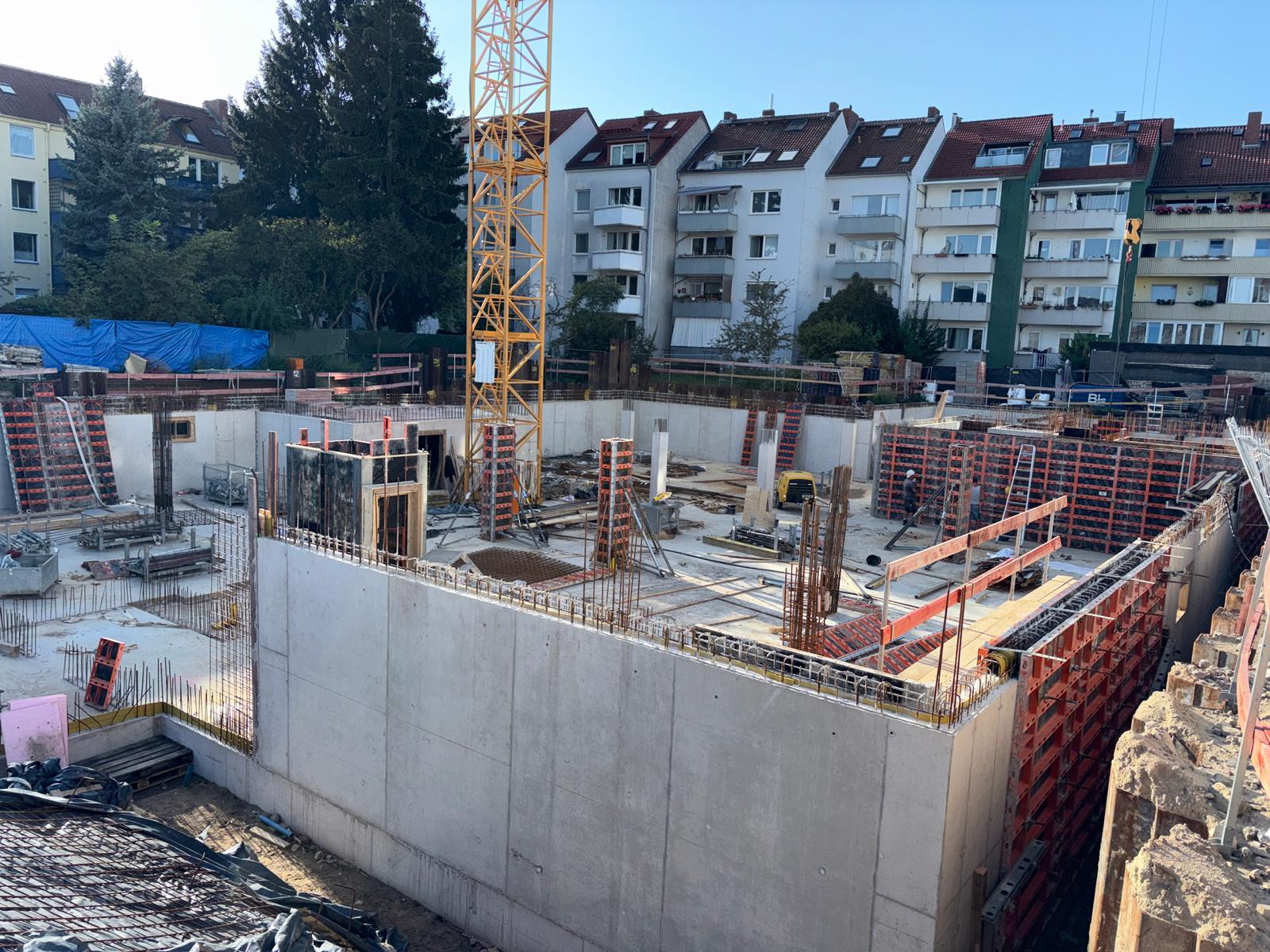 Blick über das fertiggestellte Untergeschoss des Elisabeth-Granier-Hofs